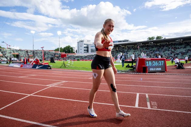 260610 Borghild Holstad of Norway after women™s 400 meter national final during the Diamond League athletics competition Bislett Games on June 10, 2026 in Oslo. Photo: Jon Olav Nesvold BILDBYRAN COP 217 MM0071 bbeng friidrett friidrott athletics diamond league bislett games 2026 bislett games norge norway jubel