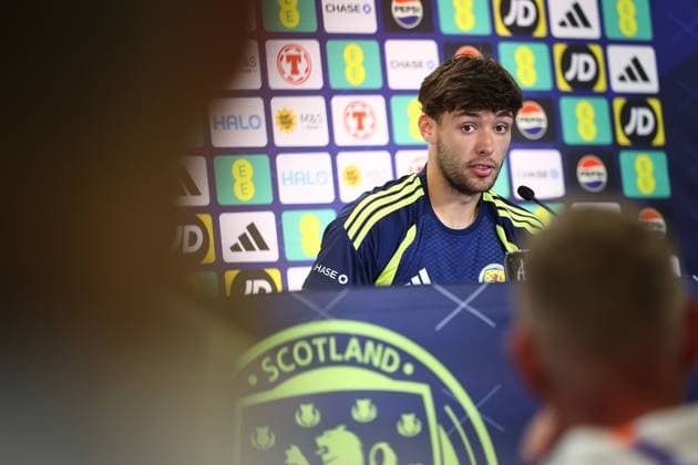 Aaron Hickey of Scotland Scotland Training Session and press conference, PK, Pressekonferenz 2026 FIFA World Cup, WM, Weltmeisterschaft, Fussball Football, Atrium Health Performance Park, Charlotte, USA - 10 Jun 2026Charlotte Atrium Health Performance Park United States of America EDITORIAL USE ONLY No use with unauthorised audio, video, data, fixture lists, club league logos or live services. Online in-match use limited to 120 images, no video emulation. No use in betting, games or single club league player publications.  Copyright: xMichaelxZemanek Shutterstockx 16919987cm