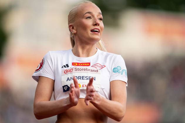 260610 Lovise Andresen Skarbovik of Norway celebrates after women™s 100 meter hurdles national final during the Diamond League athletics competition Bislett Games on June 10, 2026 in Oslo. Photo: Marius Simensen BILDBYRAN COP 238 MM0071 bbeng friidrett friidrott athletics diamond league bislett games 2026 bislett games norge norway jubel
