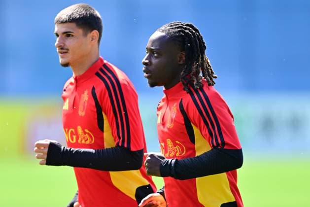Belgium s Matias Fernandez-Pardo and Belgium s Jeremy Doku pictured during a training session of Belgian national soccer team Red Devils in their base camp, home of the Seattle Sounders, Renton, Seattle, USA, on Wednesday 10 June 2026. The Red Devils prepare for the 2026 FIFA World Cup, WM, Weltmeisterschaft, Fussball DIRKxWAEM  x177041229x