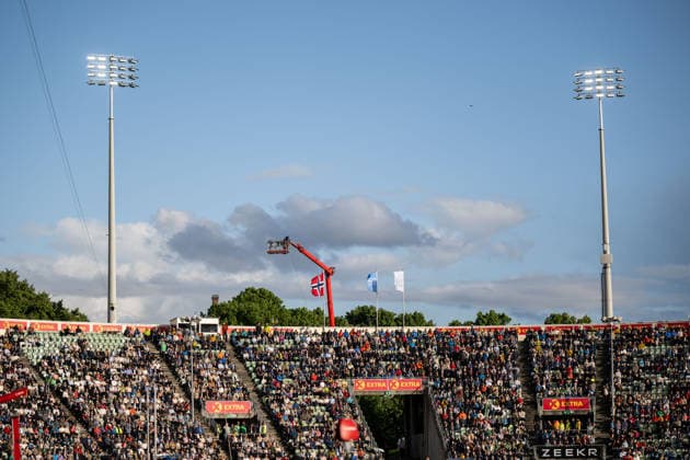 260610 Spectators in the stands during the Diamond League athletics competition Bislett Games on June 10, 2026 in Oslo. Photo: Marius Simensen BILDBYRAN COP 238 MM0071 bbeng friidrett friidrott athletics diamond league bislett games 2026 bislett games norge norway publik