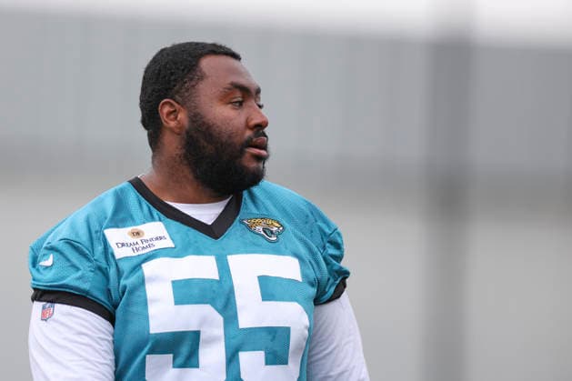 JACKSONVILLE, FL - JUNE 10: Jacksonville Jaguars guard Chuma Edoga (55) during Minicamp on June 10, 2026 at Miller Electric Center in Jacksonville, Fl. (Photo by David Rosenblum Icon Sportswire) NFL, American Football Herren, USA JUN 10 Jacksonville Jaguars Minicamp EDITORIAL USE ONLY Icon260610162509