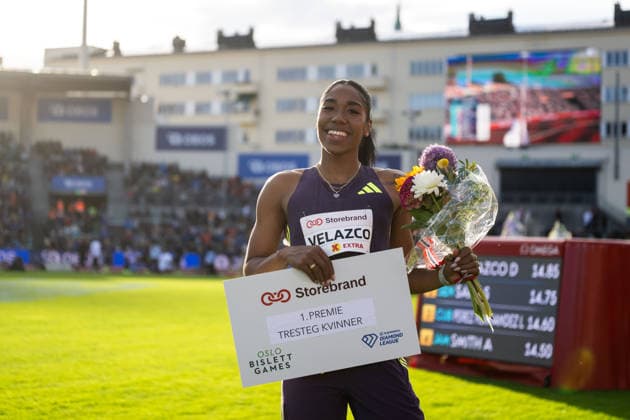 260610 Davisleydi Velazco of Cuba after winning women™s triple jump during the Diamond League athletics competition Bislett Games on June 10, 2026 in Oslo. Photo: Jon Olav Nesvold BILDBYRAN COP 217 MM0071 bbeng friidrett friidrott athletics diamond league bislett games 2026 bislett games norge norway