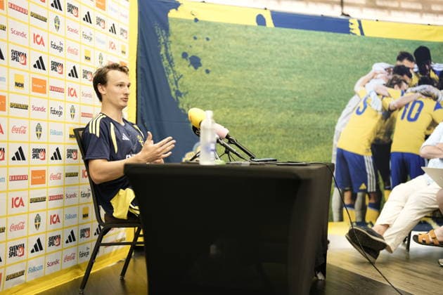 DALLAS, SWEDEN 20260610 Hjalmar Ekdal during the press conference, PK, Pressekonferenz when the men s national team, Nationalteam trains at FC Dallas Stadium on Wednesday ahead of the start of the World Cup.