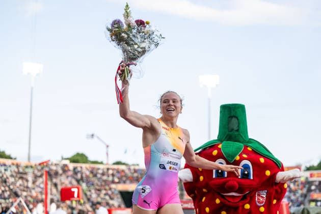 260610 Henriette Jaeger of Norway celebrates after women™s 400 meter final during the Diamond League athletics competition Bislett Games on June 10, 2026 in Oslo. Photo: Marius Simensen BILDBYRAN COP 238 MM0071 bbeng friidrett friidrott athletics diamond league bislett games 2026 bislett games norge norway jubel