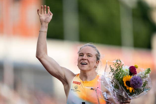 260610 Henriette Jaeger of Norway celebrates after women™s 400 meter final during the Diamond League athletics competition Bislett Games on June 10, 2026 in Oslo. Photo: Marius Simensen BILDBYRAN COP 238 MM0071 bbeng friidrett friidrott athletics diamond league bislett games 2026 bislett games norge norway jubel