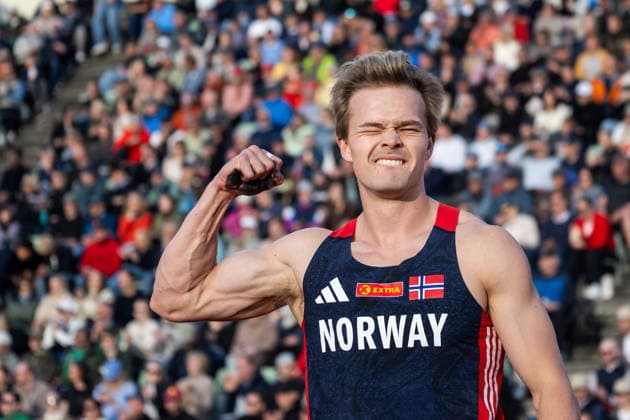 260610 Sondre Guttormsen of Norway celebrates during men s pole vault during the Diamond League athletics competition Bislett Games on June 10, 2026 in Oslo. Photo: Jon Olav Nesvold BILDBYRAN COP 217 MM0071 bbeng friidrett friidrott athletics diamond league bislett games 2026 bislett games norge norway jubel