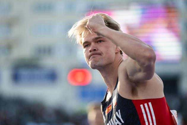 260610 Sondre Guttormsen of Norway celebrates in men s pole vault during the Diamond League athletics competition Bislett Games on June 10, 2026 in Oslo. Photo: Jon Olav Nesvold BILDBYRAN COP 217 MM0071 bbeng friidrett friidrott athletics diamond league bislett games 2026 bislett games norge norway jubel