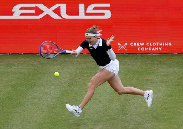 RECORD DATE NOT STATED 10th June 2026; HSBC Championships, Queens Club, West Kensington, London, England; HSBC Championships Tennis, Day One; Marie Bouzkova (CZE) plays a forehand shot against Donna Vekic (CRO) HongboxChen