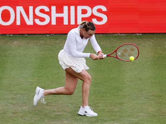RECORD DATE NOT STATED 10th June 2026; HSBC Championships, Queens Club, West Kensington, London, England; HSBC Championships Tennis, Day One; Donna Vekic (CRO) plays a backhand shot against Marie Bouzkova (CZE) HongboxChen