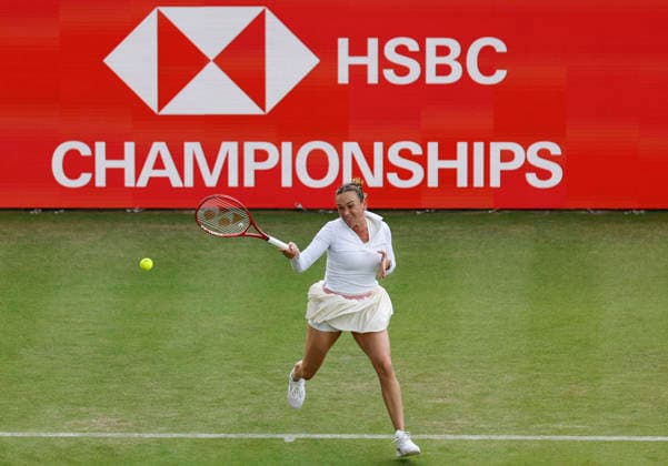 RECORD DATE NOT STATED 10th June 2026; HSBC Championships, Queens Club, West Kensington, London, England; HSBC Championships Tennis, Day One; Donna Vekic (CRO) plays a forehand shot against Marie Bouzkova (CZE) HongboxChen