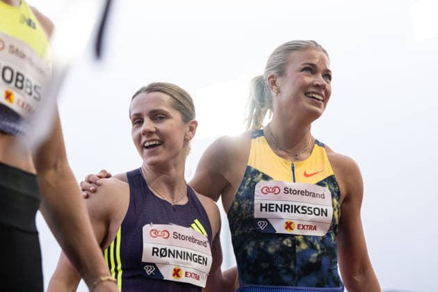 260610 Helene Ronningen of Norway and Julia Henriksson of Sweden after women™s 100 meter final during the Diamond League athletics competition Bislett Games on June 10, 2026 in Oslo. Photo: Marius Simensen BILDBYRAN COP 238 MM0071 bbeng friidrett friidrott athletics diamond league bislett games 2026 bislett games norge norway jubel