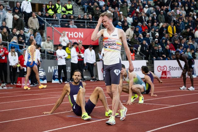 260610 Narve Gilje Nordas of Norway looks dejected after men™s dream mile during the Diamond League athletics competition Bislett Games on June 10, 2026 in Oslo. Photo: Jon Olav Nesvold BILDBYRAN COP 217 MM0071 bbeng friidrett friidrott athletics diamond league bislett games 2026 bislett games norge norway depp