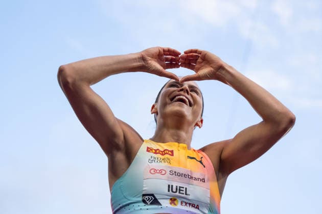 260610 Amalie Iuel of Norway after women™s 400 meter hurdles uring the Diamond League athletics competition Bislett Games on June 10, 2026 in Oslo. Photo: Marius Simensen BILDBYRAN COP 238 MM0071 bbeng friidrett friidrott athletics diamond league bislett games 2026 bislett games norge norway jubel