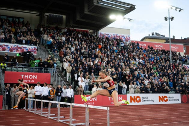260610 Elisabeth Slettum and Andrea Rooth of Norway compete in women™s 400 meter hurdles during the Diamond League athletics competition Bislett Games on June 10, 2026 in Oslo. Photo: Jon Olav Nesvold BILDBYRAN COP 217 MM0071 bbeng friidrett friidrott athletics diamond league bislett games 2026 bislett games norge norway