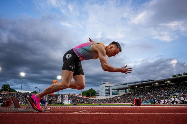 260610 Karsten Warholm of Norway competes in men™s 400 meter hurdles during the Diamond League athletics competition Bislett Games on June 10, 2026 in Oslo. Photo: Marius Simensen BILDBYRAN COP 238 MM0071 bbeng friidrett friidrott athletics diamond league bislett games 2026 bislett games norge norway