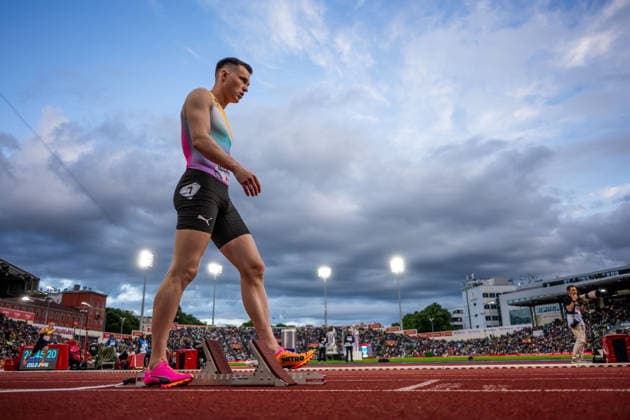 260610 Karsten Warholm of Norway ahead of men™s 400 meter hurdles during the Diamond League athletics competition Bislett Games on June 10, 2026 in Oslo. Photo: Marius Simensen BILDBYRAN COP 238 MM0071 bbeng friidrett friidrott athletics diamond league bislett games 2026 bislett games norge norway