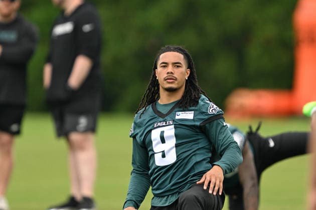 PHILADELPHIA, PA - JUNE 10: Philadelphia Eagles wide receiver Makai Lemon 9 looks on during the Philadelphia Eagles off season minicamp on June 10th, 2026 at the Jefferson Health Training Complex in Philadelphia, PA. (Photo by Terence Lewis Icon Sportswire) NFL, American Football Herren, USA JUN 10 Philadelphia Eagles Minicamp EDITORIAL USE ONLY Icon260610008