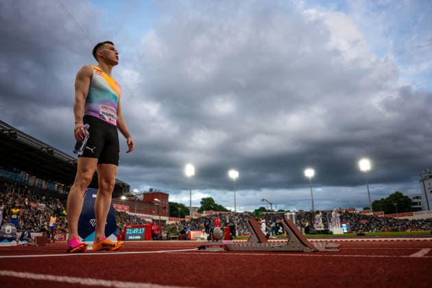 260610 Karsten Warholm of Norway ahead of men™s 400 meter hurdles during the Diamond League athletics competition Bislett Games on June 10, 2026 in Oslo. Photo: Marius Simensen BILDBYRAN COP 238 MM0071 bbeng friidrett friidrott athletics diamond league bislett games 2026 bislett games norge norway