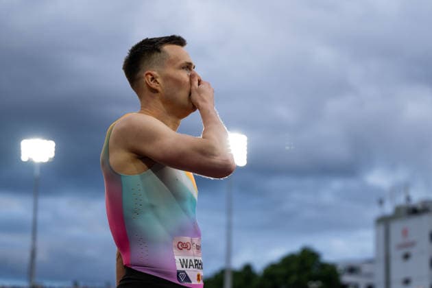 260610 Karsten Warholm of Norway after men™s 400 meter hurdles during the Diamond League athletics competition Bislett Games on June 10, 2026 in Oslo. Photo: Marius Simensen BILDBYRAN COP 238 MM0071 bbeng friidrett friidrott athletics diamond league bislett games 2026 bislett games norge norway
