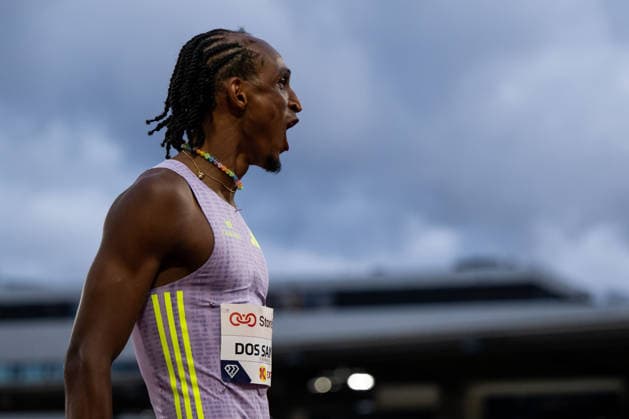 260610 Alison dos Santos of Brazil celebrates after men™s 400 meter hurdles during the Diamond League athletics competition Bislett Games on June 10, 2026 in Oslo. Photo: Marius Simensen BILDBYRAN COP 238 MM0071 bbeng friidrett friidrott athletics diamond league bislett games 2026 bislett games norge norway jubel