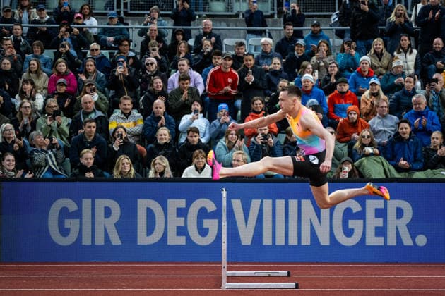 260610 Karsten Warholm of Norway competes in men™s 400 meter hurdles during the Diamond League athletics competition Bislett Games on June 10, 2026 in Oslo. Photo: Jon Olav Nesvold BILDBYRAN COP 217 MM0071 bbeng friidrett friidrott athletics diamond league bislett games 2026 bislett games norge norway