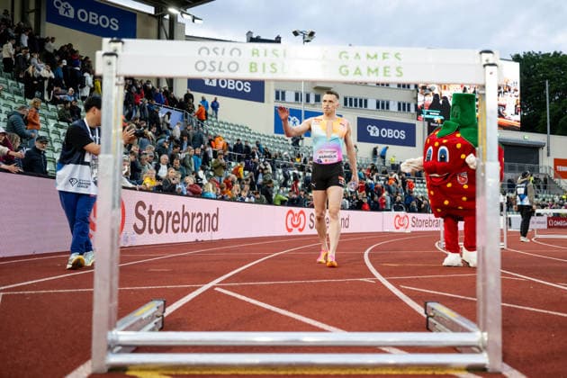 260610 Karsten Warholm of Norway after men™s 400 meter hurdles during the Diamond League athletics competition Bislett Games on June 10, 2026 in Oslo. Photo: Jon Olav Nesvold BILDBYRAN COP 217 MM0071 bbeng friidrett friidrott athletics diamond league bislett games 2026 bislett games norge norway