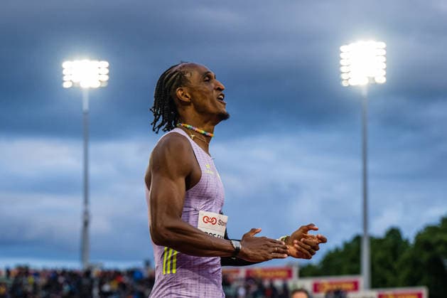 260610 Alison dos Santos of Brazil celebrates after men™s 400 meter hurdles during the Diamond League athletics competition Bislett Games on June 10, 2026 in Oslo. Photo: Marius Simensen BILDBYRAN COP 238 MM0071 athletics bbeng bislett games bislett games 2026 diamond league friidrett friidrott jubel norge norway