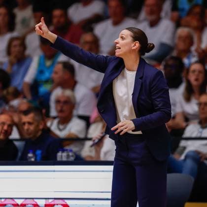 Head coach Gaelle Bouzin of Landstede Hammers Dutch Champion Landstede Hammers v ZZ Leiden, Play-off Final Basketball, Landstede Hammers v ZZ Leiden, Landstede Sportcentrum, June 10, 2026, Zwolle, Netherlands.