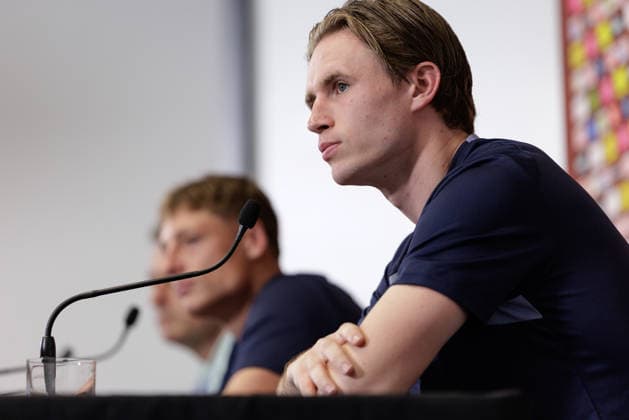 Fußball, FIFA WM 2026, Nationalteam Österreich, Pressekonferenz FOOTBALL - FIFA World Cup, WM, Weltmeisterschaft, Fussball 2026, preview SANTA BARBARA,CALIFORNIA,USA,10.JUN.26 - FOOTBALL - FIFA World Cup 2026, USA, Mexico, Canada, preview, Oesterreichischer Fussball-Bund, press conference, PK, Pressekonferenz team AUT. Image shows Alexander Prass and Patrick Wimmer (AUT).  GEPAxpictures xArminxRauthner