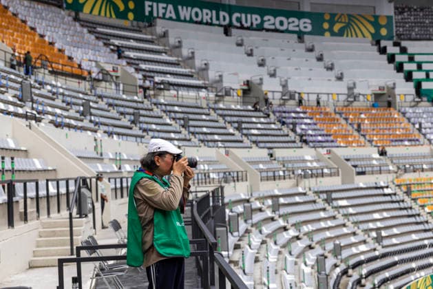 Fußball, FIFA WM 2026, Eindrücke vom Aztekenstadion am Vortag des Eröffnungssspiels in Mexiko-Stadt MEXICO CITY, MEXICO - JUNE 10: A general view of Mexico City Stadium on June 10, 2026 in Mexico City, Mexico. Mexico City Stadium has been confirmed as the venue for the opening fixture of the FIFA World Cup, WM, Weltmeisterschaft, Fussball 2026 on June 11, becoming the first stadium to host three FIFA World Cup opening matches.  Copyright: xVCGx 111647485700