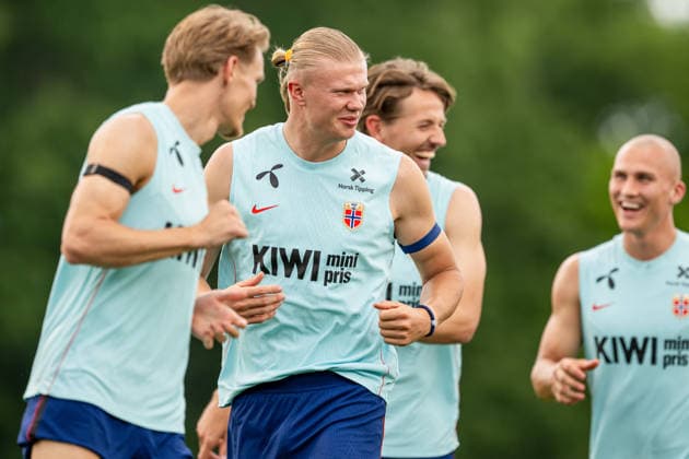 260610 Martin odegaard, Erling Braut Haaland, Sander Berge and Leo ostigard of the Norwegian national football team at an open training session during day -1 of the FIFA World Cup, WM, Weltmeisterschaft, Fussball 2026 on June 10, 2026 in Greensboro. Photo: Vegard Grott BILDBYRAN kod VG VG0945 bbeng fotball football soccer fotboll fifa world cup vm fotball-vm norge norway trening träning training practice