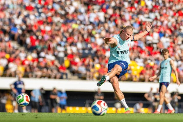 260610 Erling Braut Haaland of the Norwegian national football team at an open training session during day -1 of the FIFA World Cup, WM, Weltmeisterschaft, Fussball 2026 on June 10, 2026 in Greensboro. Photo: Vegard Grott BILDBYRAN kod VG VG0945 bbeng fotball football soccer fotboll fifa world cup vm fotball-vm norge norway trening träning training practice