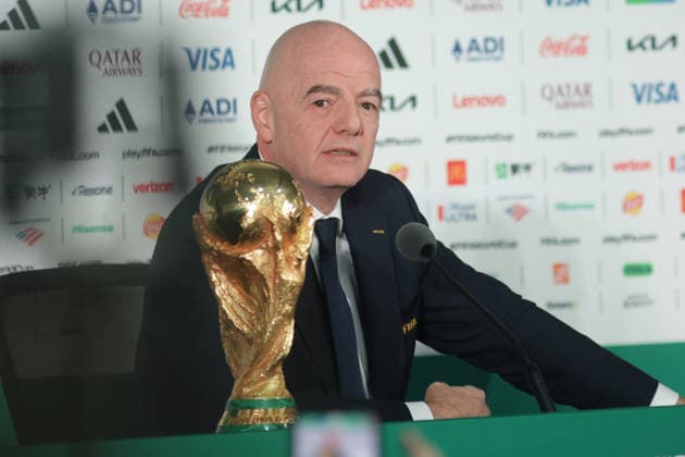 Fußball, FIFA WM 2026, Pressekonferenz in Mexiko-City mit Gianni Infantino #2 FIFA President Gianni Infantino News Conference FIFA President Gianni Infantino speaks during a press conference, PK, Pressekonferenz ahead of the opening of the 2026 FIFA World Cup, WM, Weltmeisterschaft, Fussball at the Azteca Stadium now known as Mexico City Stadium. on June 10, 2026 in Mexico City, Mexico. (Photo by Ismael Rosas Eyepix Group) Copyright: xIsmaelxRosas xEyepixxGroupx IR_10062026_186338