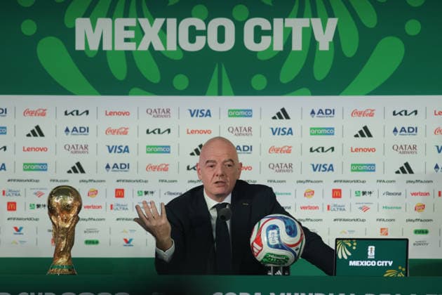 Fußball, FIFA WM 2026, Pressekonferenz in Mexiko-City mit Gianni Infantino #2 FIFA President Gianni Infantino News Conference FIFA President Gianni Infantino speaks during a press conference, PK, Pressekonferenz ahead of the opening of the 2026 FIFA World Cup, WM, Weltmeisterschaft, Fussball at the Azteca Stadium now known as Mexico City Stadium. on June 10, 2026 in Mexico City, Mexico. (Photo by Ismael Rosas Eyepix Group) Copyright: xIsmaelxRosas xEyepixxGroupx IR_10062026_186357