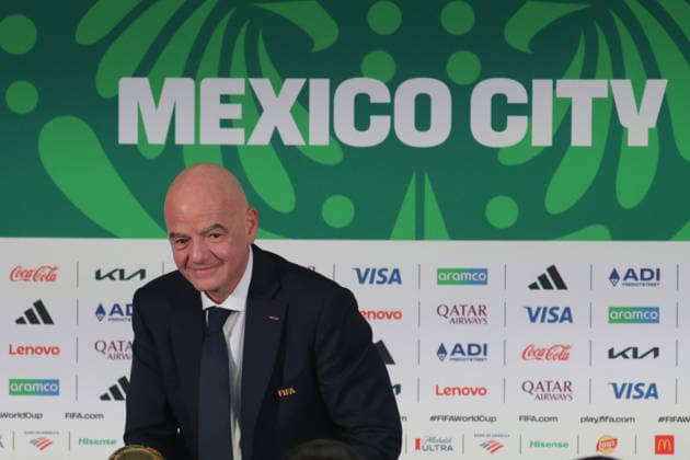 Fußball, FIFA WM 2026, Pressekonferenz in Mexiko-City mit Gianni Infantino #2 FIFA President Gianni Infantino News Conference FIFA President Gianni Infantino speaks during a press conference, PK, Pressekonferenz ahead of the opening of the 2026 FIFA World Cup, WM, Weltmeisterschaft, Fussball at the Azteca Stadium now known as Mexico City Stadium. on June 10, 2026 in Mexico City, Mexico. (Photo by Ismael Rosas Eyepix Group) Copyright: xIsmaelxRosas xEyepixxGroupx IR_10062026_186358