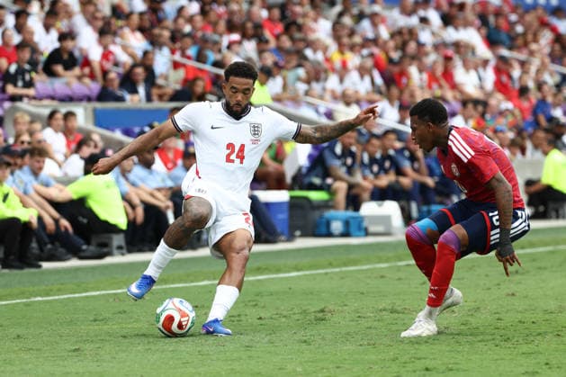 ORLANDO, FL - JUNE 10: England defender Reece James (24) attacks with the ball in the first half during the friendly soccer match betwene England and Costa Rica on Wednesday, June 10, 2026 at i nter&Co Stadium in Orando, FL (Photo by Peter Joneleit Icon Sportswire) SOCCER: JUN 10 England vs Costa Rica EDITORIAL USE ONLY Icon260610027