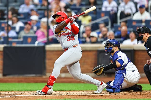 MLB, Baseball Herren, USA St. Louis Cardinals Vs. New York Mets St. Louis Cardinals player Nelson Velazquez 38 hits a home run during the third inning of a baseball game against the New York Mets at Citi Field in Flushing, New York, on June 10, 2026. Flushing New York United States  Copyright: xGordonxDonovanx originalFilename:donovan-mlbstlou260610_npbD4.jpg