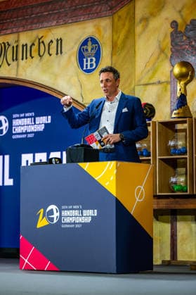 FINAL DRAW IHF MensÂ s Handball World Championship, WM, Weltmeisterschaft Germany 2027; 10.06.2026 Im Hofbräuhaus in München findet heute die finale Gruppenauslosung für die Handball WM 2027 statt - im Bild Pascal JENNY