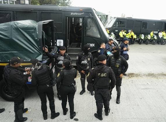 Football: 2026 World Cup Police officers gather near the Mexico football team s training facility in Mexico City on June 10, 2026, the eve of their World Cup opener against South Africa.  A14AA0005618367P
