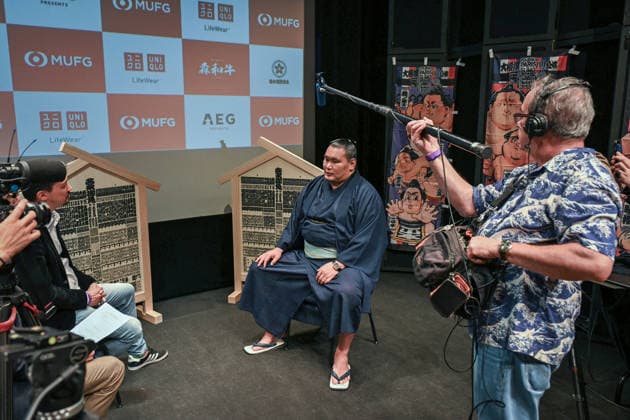MUFG Paris Sumo Tournament press conference, PK, Pressekonferenz - Paris Hoshoryu Tomokatsu speaks during a TV interview after a press conference for the MUFG Paris Sumo Tournament 2026 in Paris on June 11, 2026. Photo by Firas Abdullah ABACAPRESS.COM Paris Ile-de-France France  Copyright: xAbdullahxFiras ABACAx