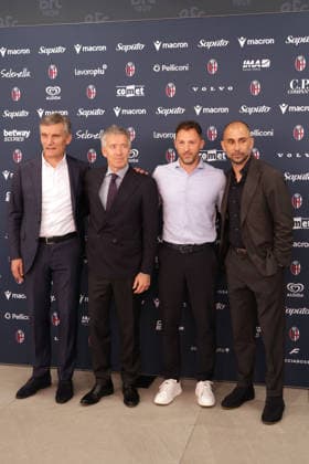 Presentazione del nuovo allenatore del Bologna F.C Domenico Tedesco. Nella foto con Sartori,Fenucci e Di Vaio - Bologna 11 Giugno 2026 - Bologna - Italia (Photo Alessandro Ruggeri LaPresse) Presentation of the new Bologna F.C. coach, Domenico Tedesco - Bologna, June 11, 2026 - Bologna - Bologna - Italy (Alessandro Ruggeri LaPresse )  Copyright: xAlessandroxRuggeri LaPressex