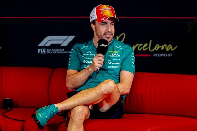 BARCELONA - Formula 1 driver Fernando Alonso of Aston Martin Aramco Formula 1 Team during the press conference, PK, Pressekonferenz at the Formula 1 Spain-Catalonia at the Circuit de Barcelona-Catalunya on June 11, 2026 in Barcelona, Spain. (Photo by DeFodi Images) -
