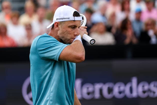 ROSMALEN, NETHERLANDS - JUNE 11: Tallon Griekspoor of the Netherlands looks dejected in his Men s Singles Second Round match against Zhizhen Zhang of China during Day 4 of the Libema Open Grass Court Championships at the Autotron on June 11, 2026 in Rosmalen, Netherlands.  Copyright: xRenexNijhuis MBxMediax