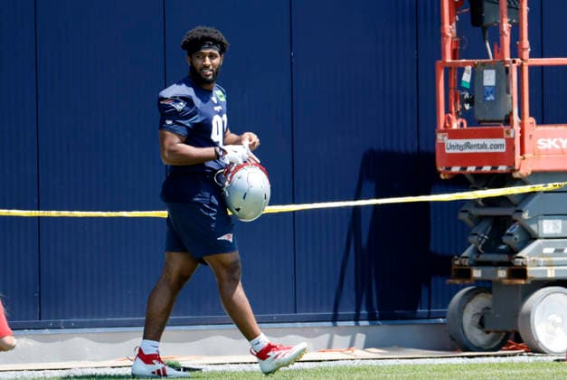 FOXBOROUGH, MA - JUNE 10: Elijah Ponder 91 of the New England Patriots during New England Patriots Minicamp on June 10, 2026, at Gillette Stadium in Foxborough, Massachusetts. (Photo by Fred Kfoury III Icon Sportswire) NFL, American Football Herren, USA JUN 10 New England Patriots OTA EDITORIAL USE ONLY Icon482260610107