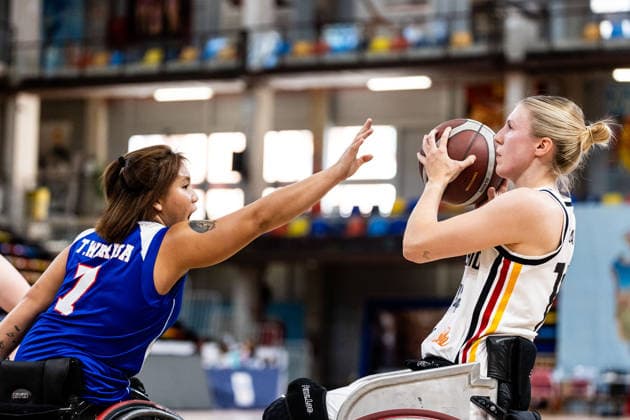 GUADALAJARA, SPAIN - JUNE 11: Lilly-Rose Sellak (Germany, 14) controls the ball against Warisa Thamlaaied (Thailand, 7) during the 2026 IWBF Women™s Repechage match between Germany vs. Thailand at Palacio Multiusos de Guadalajara on June 11, 2026 in Guadalajara, Spain. Spain Copyright: xSteffiexWunderlx
