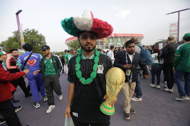 Fans Attending FIFA World Cup, WM, Weltmeisterschaft, Fussball Opening Match At Azteca Stadium A Mexican wears Mexican national team, Nationalteam Jersey holds FIFA World Cup trophy at the Azteca Stadium to support the Mexican national team in the opening match against South Africa of the 2026 FIFA World Cup. on June 11, 2026 in Mexico City, Mexico. (Photo by Ian Robles Eyepix Group) Copyright: xIanxRobles xEyepixxGroupx EL_11062026_186394JPEG