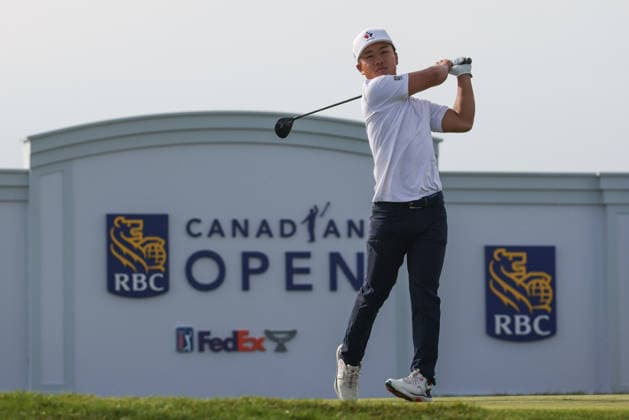 June 11, 2026: Eric Zhao tees off in round one during the RBC Canadian Open held at TPC Toronto at Osprey Valley in Caledon Ontario, Canada. CSM PGA, Golf Herren 2026: RBC Canadian Open Jun 11  - ZUMAc04_ 20260611_zma_c04_004 Copyright: xDanielxLeax