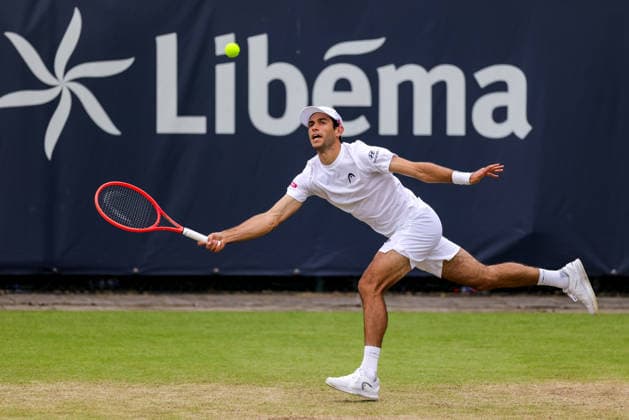 ROSMALEN, NETHERLANDS - JUNE 11: Nuno Borges of Portugal plays a forehand in his Men s Singles Second Round match against Marin Cilic of Croatia during Day 4 of the Libema Open Grass Court Championships at the Autotron on June 11, 2026 in Rosmalen, Netherlands.  Copyright: xRenexNijhuis MBxMediax