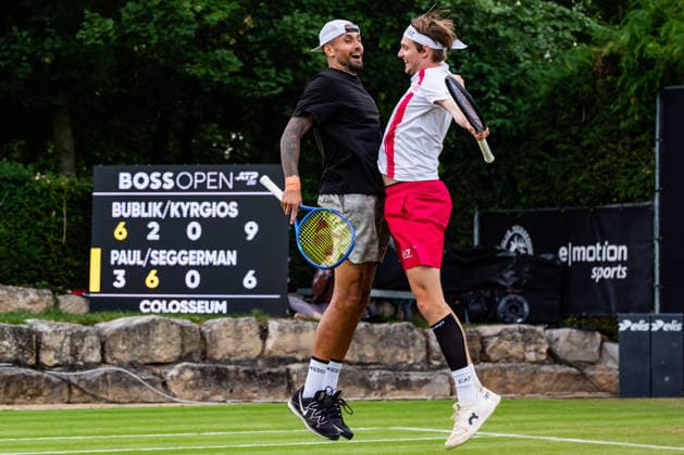 Stuttgart, GERMANY - June 11: Alexander Bublik (KAZ) and Nick Kyrgios (AUS) after their win in the Doubles Match between Alexander Bublik (KAZ) and Nick Kyrgios (AUS) vs. Jakob Paul (SUI) and Ryan Seggermann (USA) at BOSS OPEN 2026, Tennisanlage Weissenhof on June 11, 2026 in Stuttgart, Germany. Baden-Württemberg Germany Copyright: xTimoxSteinx